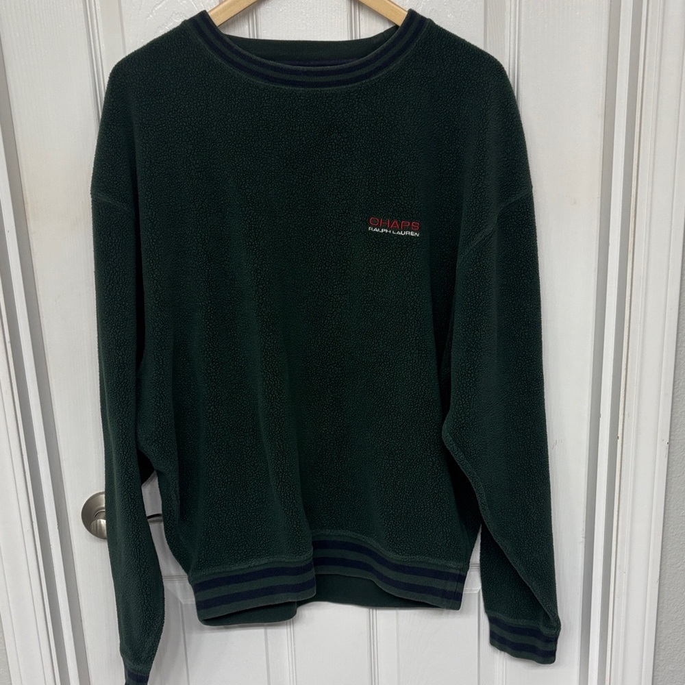XL- Vintage Chaps by Ralph Lauren Fleece Pullover Dark Green Sweatshirt